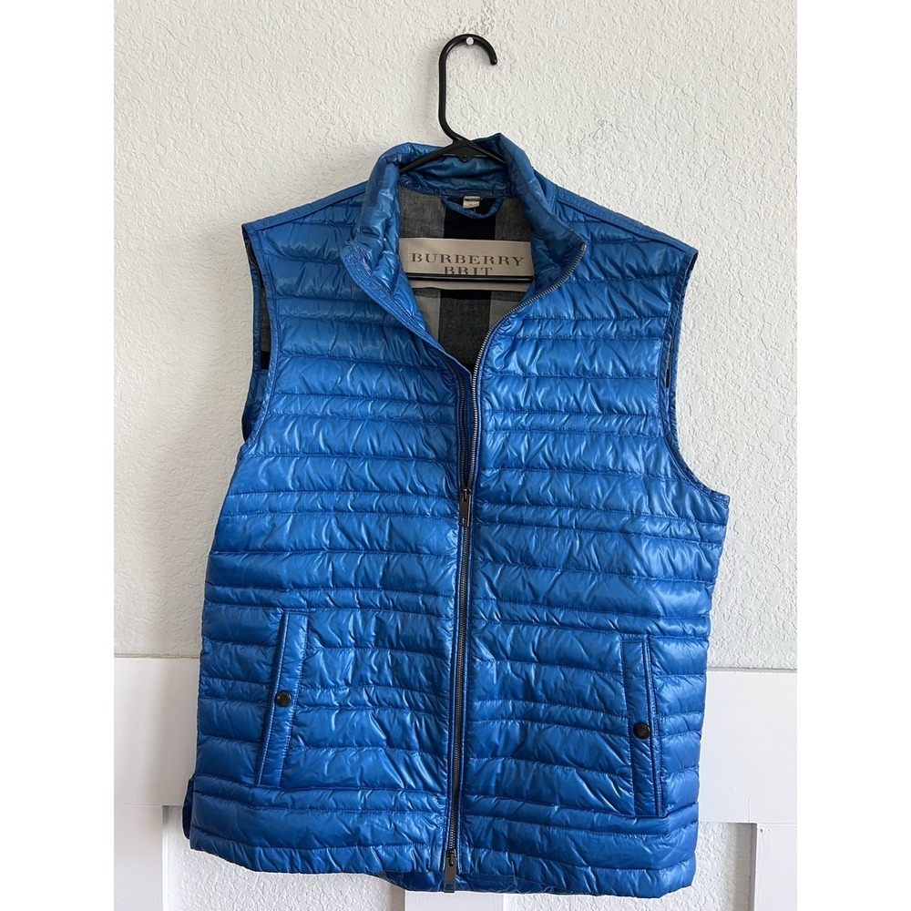 BURBERRY BRIT PUFFER VEST CYAN BLUE MEN'S SIZE MEDIUM PREPPY CASUAL